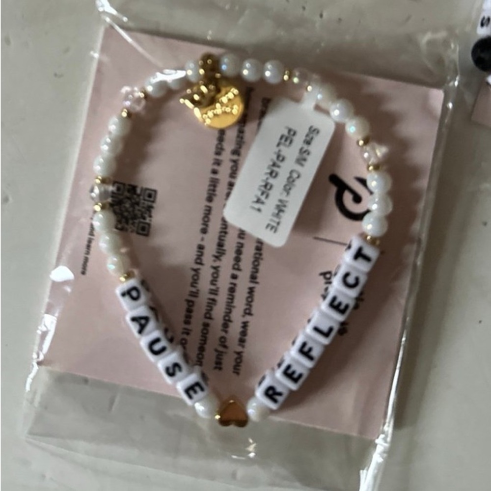 Peloton “Pause Reflect” White Beaded Bracelet with Gold Accents